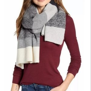 Halogen Cashmere Gray Cream Stripe Scarf Wrap